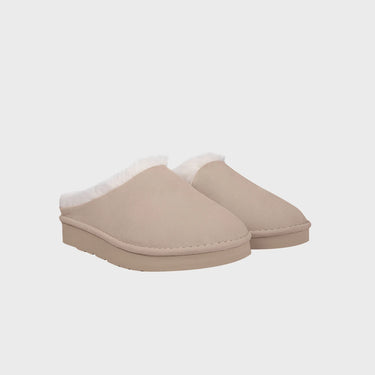 Light beige faux wool lined slippers sustainable cozy shoes