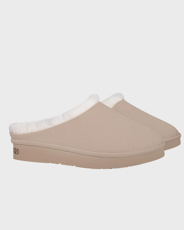 Light beige recycled ugg-like slippers sustainable warm footwear
