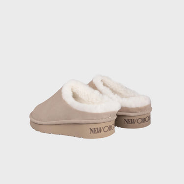 Light beige vegan fleece slippers cruelty free indoor comfort