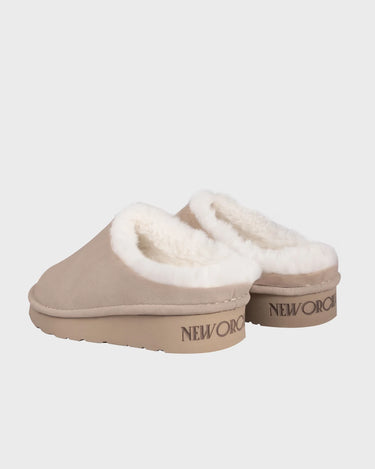Light beige vegan fleece slippers cruelty free indoor comfort