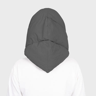 Light grey vegan knit hooded scarf cruelty free winter style