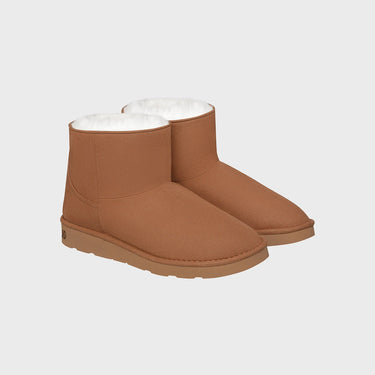 Luxury caramel brown vegan ankle boots with faux fur