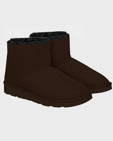 Luxury dark brown vegan ankle boots with faux fur