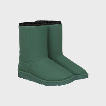 Luxury green vegan boots with faux fur