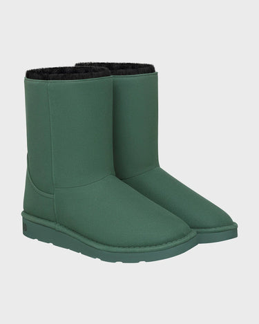 Luxury green vegan boots with faux fur