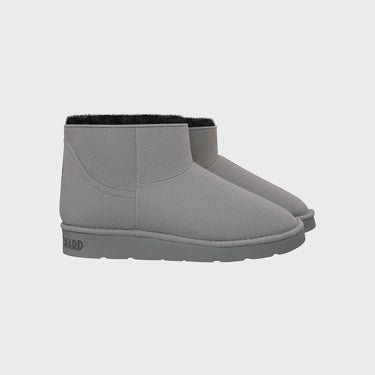 Luxury light grey vegan ankle boots with faux fur