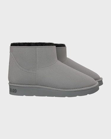 Luxury light grey vegan ankle boots with faux fur