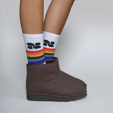Organic cotton white socks with rainbow stripes