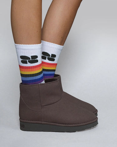 Organic cotton white socks with rainbow stripes
