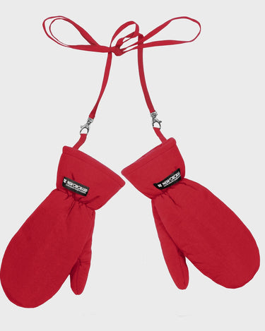 Red recycled fabric mittens eco conscious winter accessory