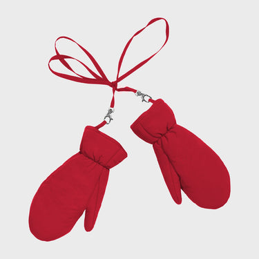 Red recycled faux wool mittens sustainable winter gloves