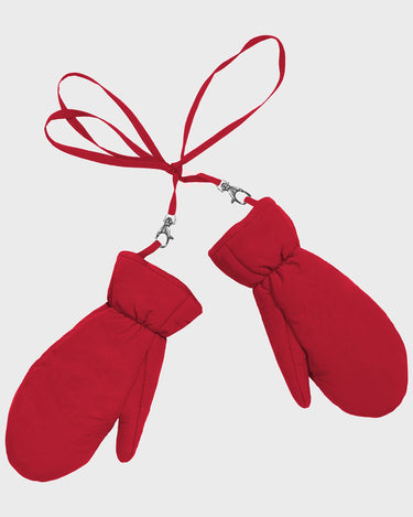 Red recycled faux wool mittens sustainable winter gloves