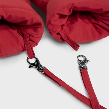 Red recycled vegan mittens sustainable winter gloves