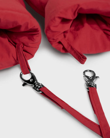 Red recycled vegan mittens sustainable winter gloves