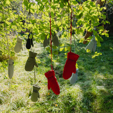 Red recycled zero waste mittens eco conscious gloves