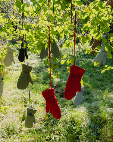 Red recycled zero waste mittens eco conscious gloves