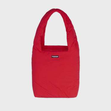 Red vegan handbag with cosmetic pouch planet friendly