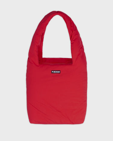 Red vegan handbag with cosmetic pouch planet friendly