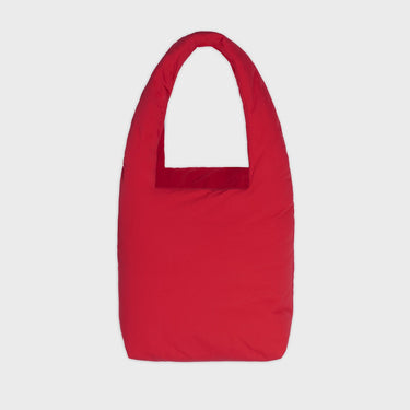 Red vegan shoulder bag with travel pouch sustainable
