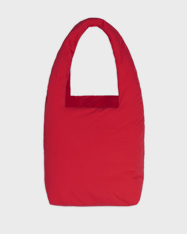 Red vegan shoulder bag with travel pouch sustainable