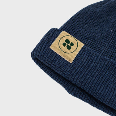 Sustainable knit beanie in blue made from recycled fabrics