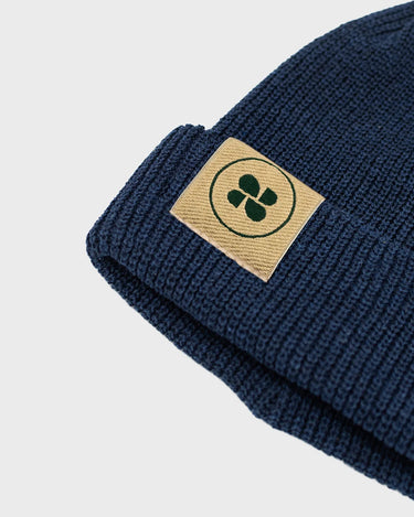 Sustainable knit beanie in blue made from recycled fabrics