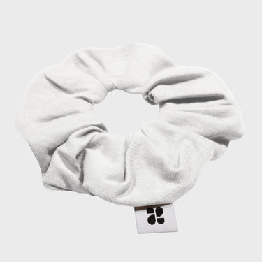 Sustainable white scrunchie made from recycled materials