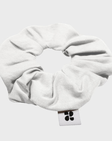 Sustainable white scrunchie made from recycled materials