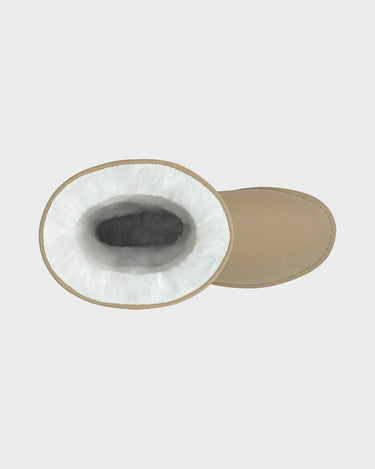 Tall beige vegan boots with shiny crystals – sustainable fashion