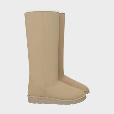 Vegan beige long fashion boots with Faux Furs – winter trend
