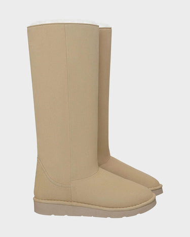 Vegan beige long fashion boots with Faux Furs – winter trend