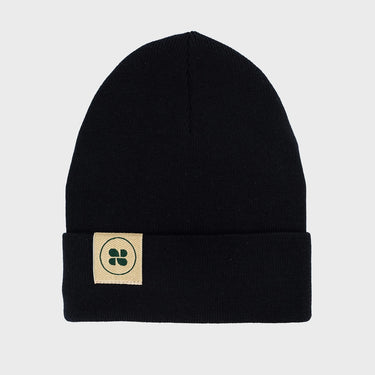 Vegan black cuffed beanie – eco and warm