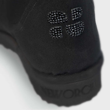 Vegan charcoal black short boots with crystal accents – winter fashion essential