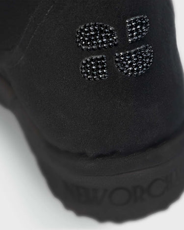 Vegan charcoal black short boots with crystal accents – winter fashion essential