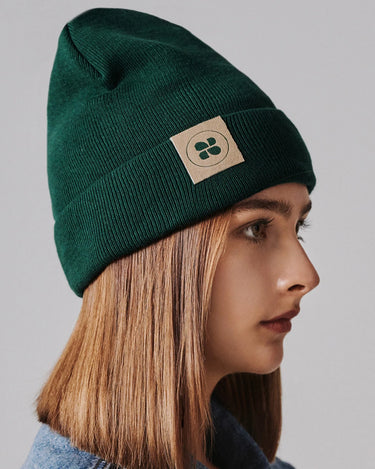 Vegan olive green beanie – eco-friendly knit hat