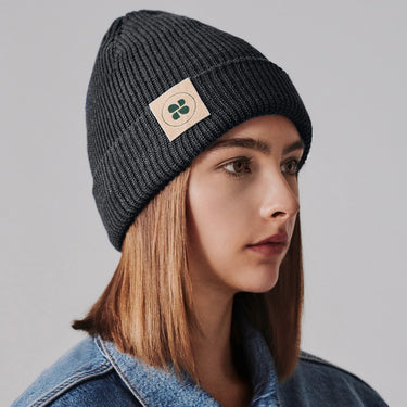 Vegan grey beanie hat made from recycled materials