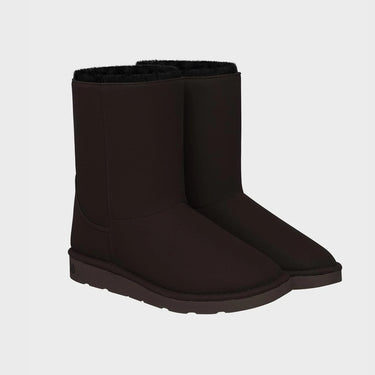 Vegan warm boots in chocolate brown with black faux fur