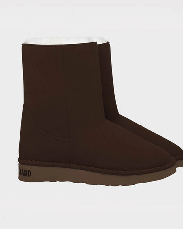 Vegan warm boots in dark brown with white faux fur