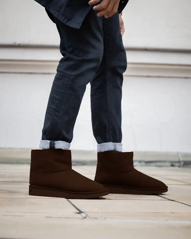 Warm dark brown vegan ankle boots for cold weather