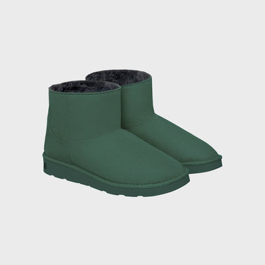 Warm dark green vegan ankle boots for cold weather