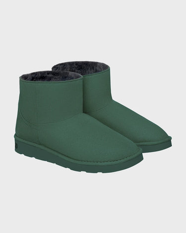 Warm dark green vegan ankle boots for cold weather