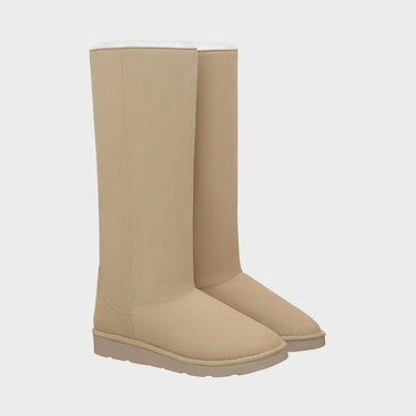 Winter beige vegan tall boots with sparkle design