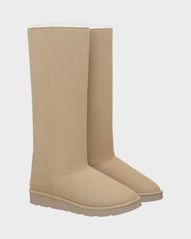 Winter beige vegan tall boots with sparkle design