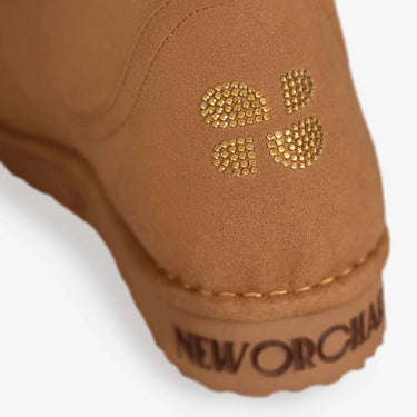 Winter brown vegan ankle boots with crystal style – eco-friendly