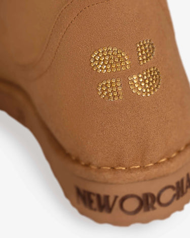 Winter brown vegan ankle boots with crystal style – eco-friendly